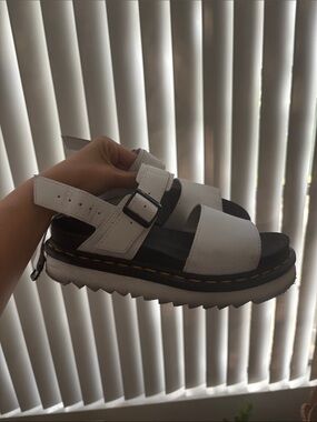 Dr. Martens White and Black Leather Platform Sandals